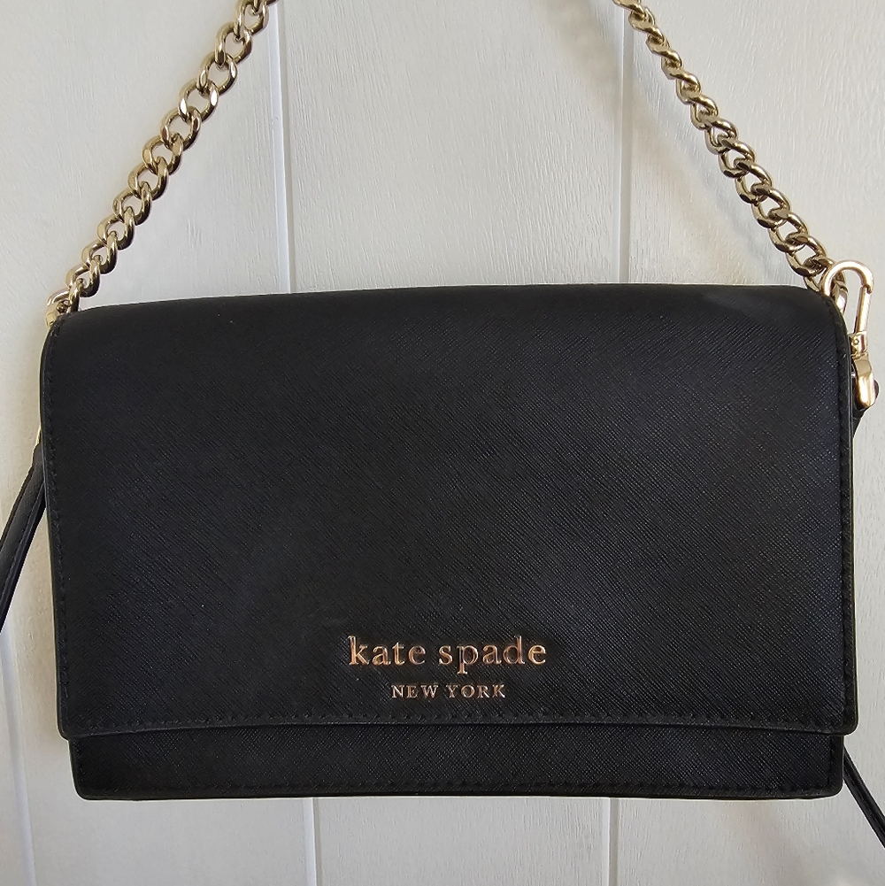 KATE SPADE Madison Flap Black Saffiano Leather Crossbody Bag Purse - Picture 7 of 7